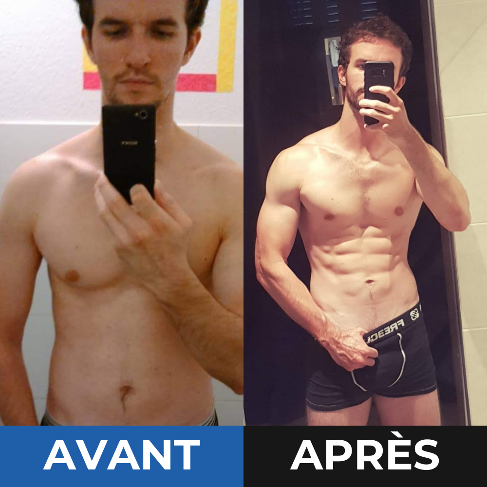 Romain, un de mes clients, a pris plus de 10 kg en un an et demi tout en gardant un pourcentage de masse graisseuse stable.